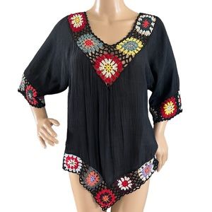 Asha Womens Crochet Trimmed Top Boho